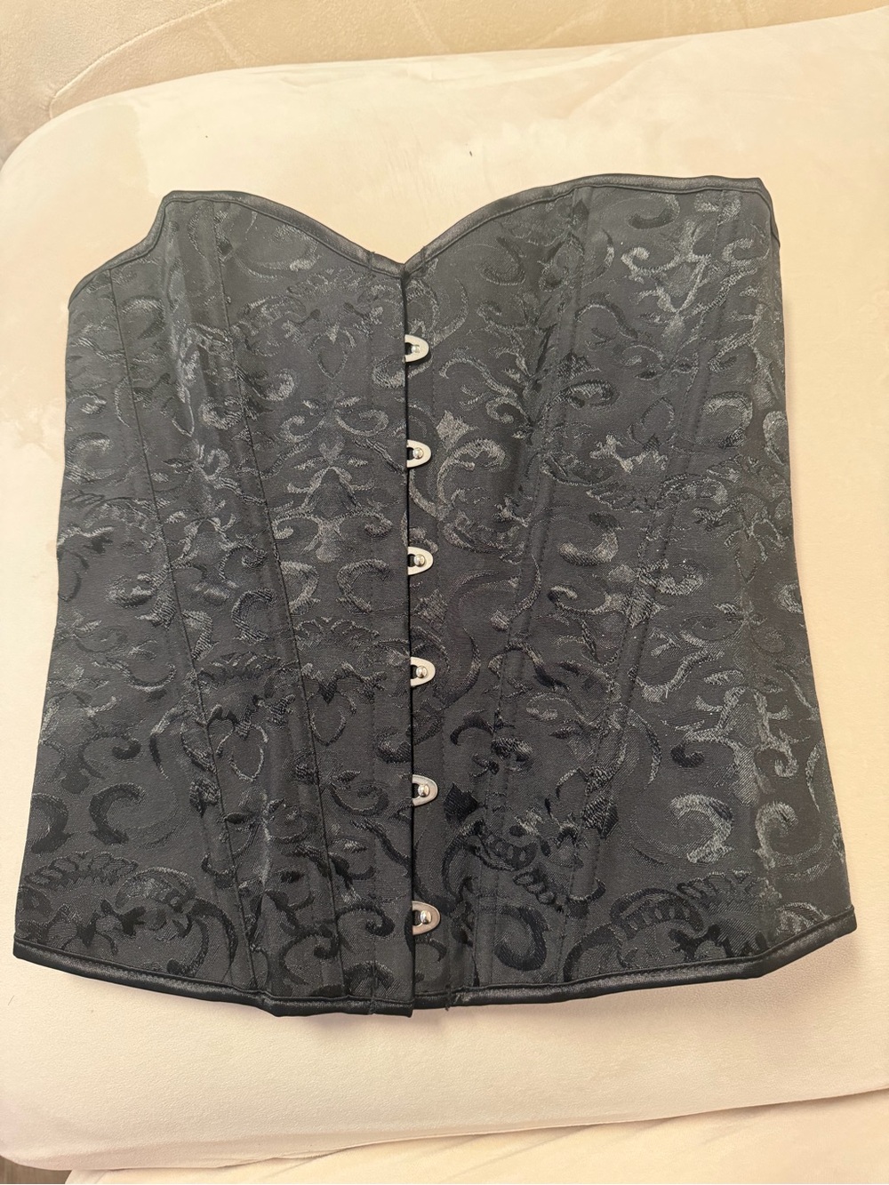 PrettyLittleThing Black Floral Brocade Strapless Corset